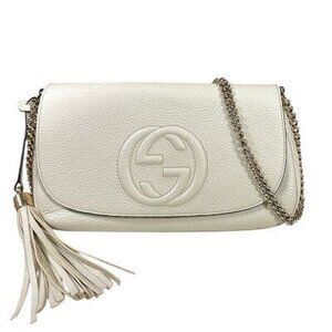 Gucci Soho Disco Shoulder Bag Leather White Chain Tassel